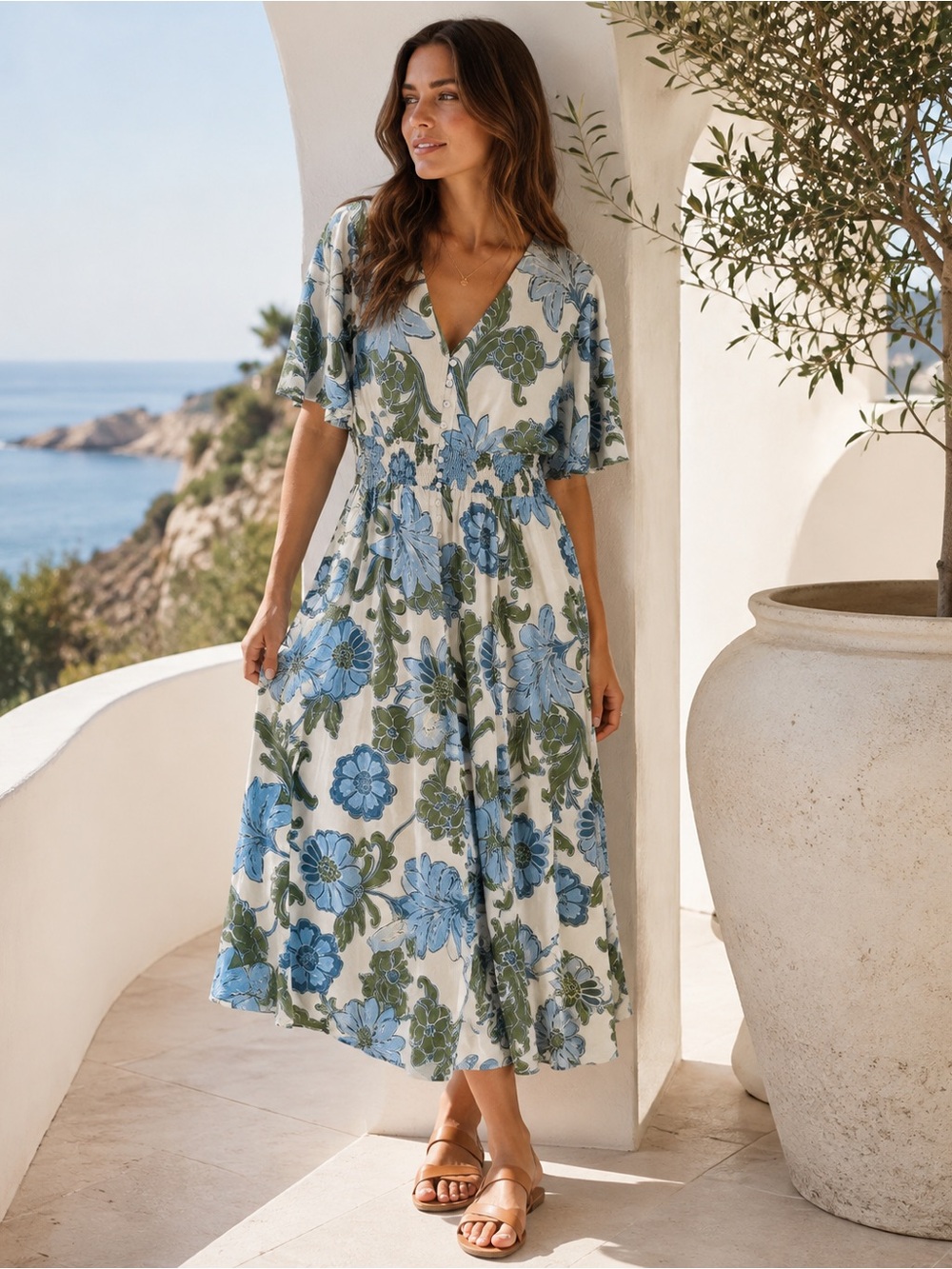Talisman The Label Harlow Floral Linen Blend Smocked Maxi Dress XL